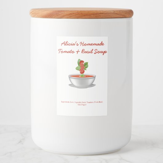 tomaten & Basil Soup Voedselcontainer Etiket (Voorkant)