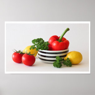 Tomaten, pepper, peterselie, zwarte strips Bowl Poster