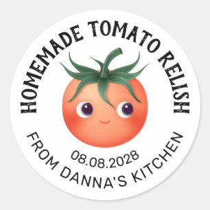 Tomatenrelish-bliklabel met baby tomaat ronde sticker