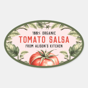 Tomatensalsa-conserveerlabel met waterverf tomat ovale sticker