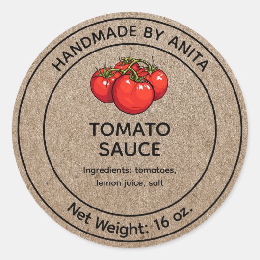 Tomatensaus Jar Label Kraft Papier Stijl (Voorkant)