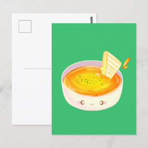Tomatensoep en broodje met gegrilde kaas briefkaart