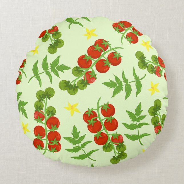 Tomatentango:  groentedruk rond kussen (Voorkant)