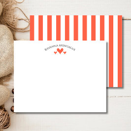 Tomato Elegant Classic Hearts Striped Note Card Notitiekaartje