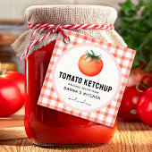 Tomato Ketchup label met geruit patroon