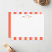 Tomato Modern Open Hearts Striped Note Card Notitiekaartje (Voorkant / Achterkant in situ)