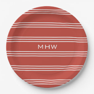 Tomato Red Stripes bord aangepast monogram