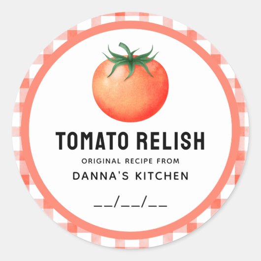 Tomato Relish inblikken label met geruit ontwerp (Voorkant)