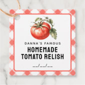 Tomato Relish label met geruit patroon in rood (Voorkant)