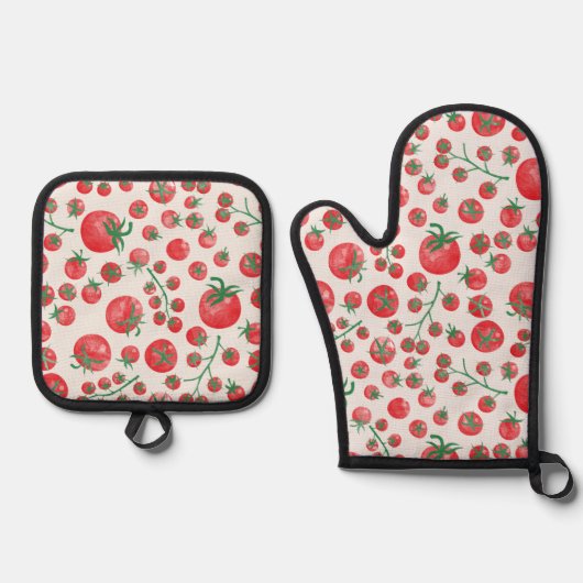 Tomato Watercolor Pattern Ovenwant & Pannenlap Set (Voorkant)
