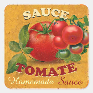 TOMATOES KITCHEN PRESERVES, KANNINGS, TOMATO SAUCE VIERKANTE STICKER