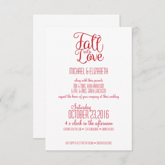 Tomber dans la Faire-part de mariage de l'amour (Devant / Derrière)