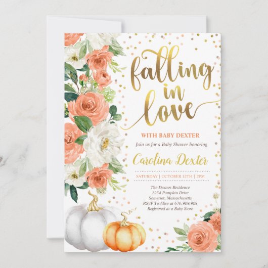 Tomber Dans L'Amour Baby shower Invitation Orange (Devant)