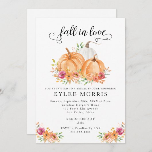 Tomber dans l'amour Citrouille nuptiale Invitation (Devant / Derrière)