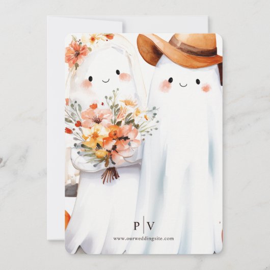 Tomber dans l'amour de mignons fantômes Faire-part (Dos)