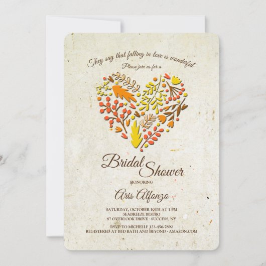 Tomber dans l'amour nuptiale invitation de douche (Devant)