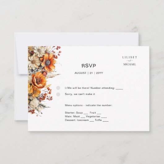 TOMBER FLORAL RSVP | ORANGE FLEURS | MARIAGE RUSTI (Devant)