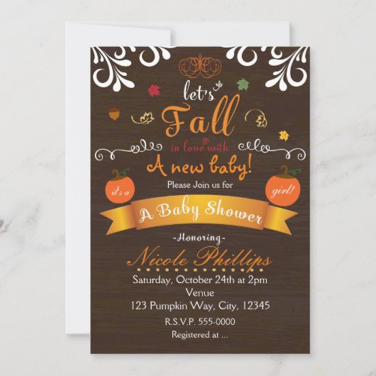 Tombons amoureux BABY SHOWER d'automne Invitation (Devant)