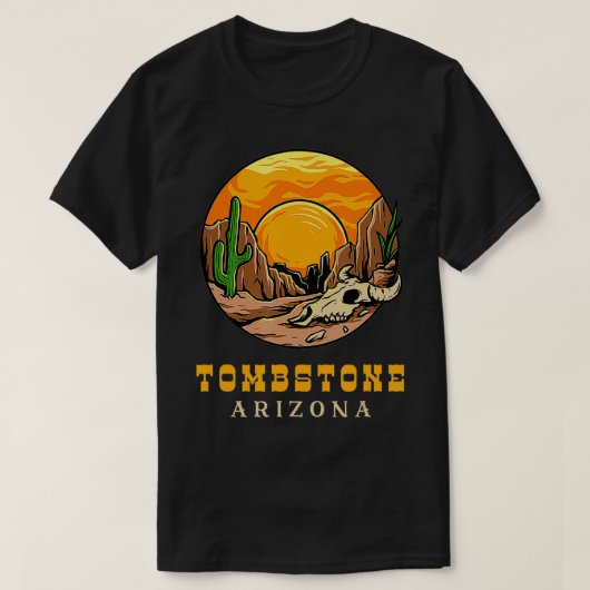 Tombstone Arizona Retro Cactus en Sun TShirt (Design voorkant)