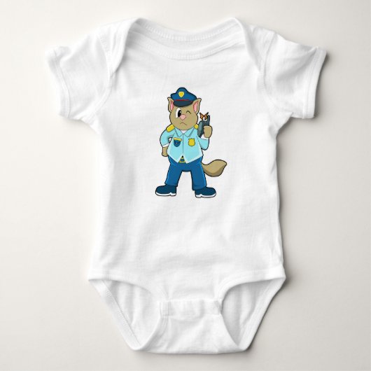 Tomcat als politieagent met uniform en microfoon romper (Voorkant)