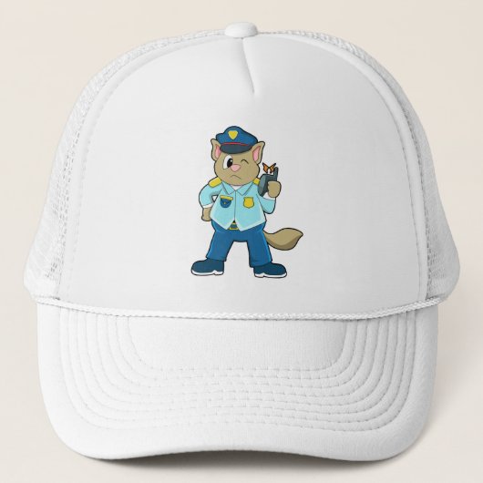 Tomcat als politieagent met uniform en microfoon trucker pet (Voorkant)