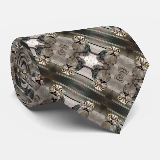 Tommy Cat Zilveren Zijde Foulard Print Stropdas (Opgerold)