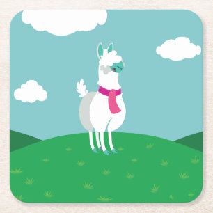 Tommy the Llama Vierkante Kartonnen Onderzetter