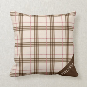 Tompson beige bruin rood roze rose goud tartan kussen