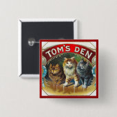 Toms Den  Sigar Label Vierkante Button 5,1 Cm (Voorkant /achterkant)