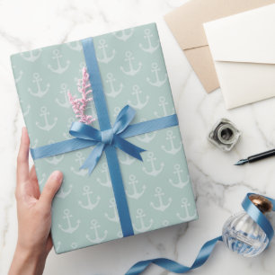Tonale ankers op pastelgrijze turquoise cadeaupapier