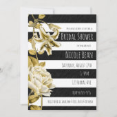 Tone Or Floral Noir & Blanc Gratté Invitation (Devant)