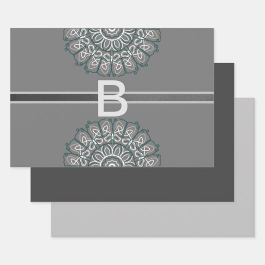 Toned Trendy Silver Gray Laced Monogram Inpakpapier Vel (Set)