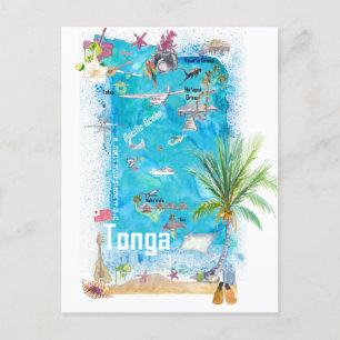 Tonga Polynesië geïllustreerde reisgids Briefkaart