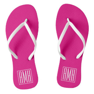 Tongs 3 Initiales Monogramme Blanc sur rose chaud