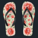 Tongs à fleurs avec des roses rouges sur fond blan<br><div class="desc">Tongs pour FEMMES ou HOMMES avec un design personnalisé d'une grande rose rouge sur fond vert lime derrière des pois blancs - changez la couleur de fond si vous n'êtes pas fan du vert. Idéal pour la tenue de fête du derby du KY ! Nous avons une CHEMISE, une CRAVATE,...</div>