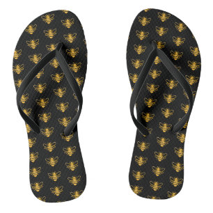 Tongs Abeille d'or en noir