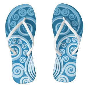 Tongs Abstrait Blue Unfurling Fern Frond Feuilles