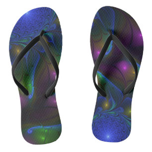Tongs Abstrait Moderne Trippy Fractal Lumineux Coloré