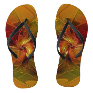 Tongs Abstrait Rouge Orange Brown Vert Fractal Art Flowe