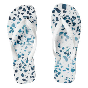 Tongs Abstrait Terrazzo Mosaic Marine et Motif bleu clai