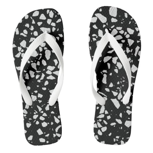 Tongs Abstrait Terrazzo Mosaic Motif noir et blanc (Semelle)