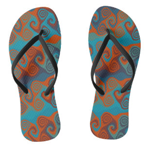 Tongs Abstrait tourbillon orange et turquoise