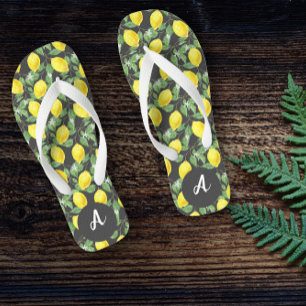Tongs Acitrus à citron jaune motif nom gris