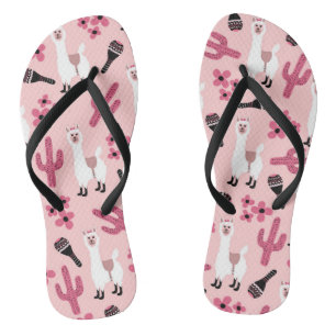 Tongs Adorable Llama Maraca Cactus blanc rose floral
