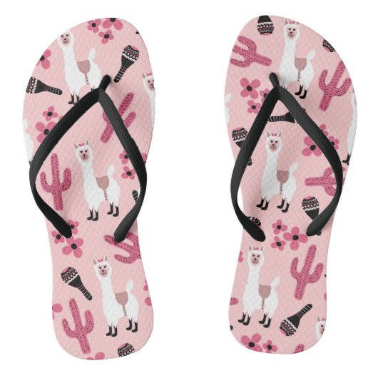 Tongs Adorable Llama Maraca Cactus blanc rose floral (Semelle)