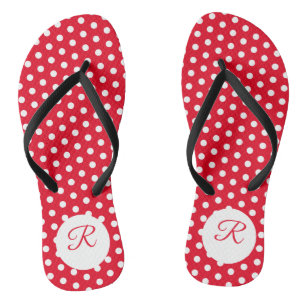Tongs Adorable rose avec Polka-Dots Noir Monogramme