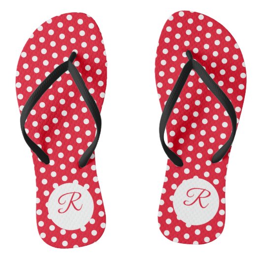 Tongs Adorable rose avec Polka-Dots Noir Monogramme (Semelle)