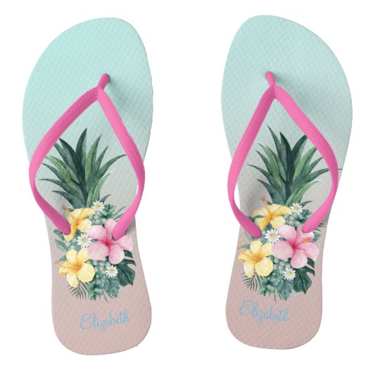 Tongs Ananas avec fleurs tropicales (Semelle)