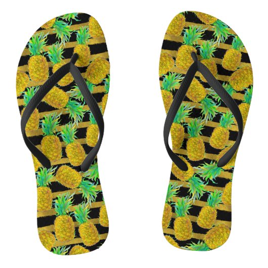 Tongs Ananas d'or sur des rayures (Semelle)