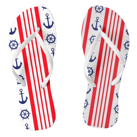 Tongs Ancres nautiques rouges et bleues et barre de navi (Semelle)